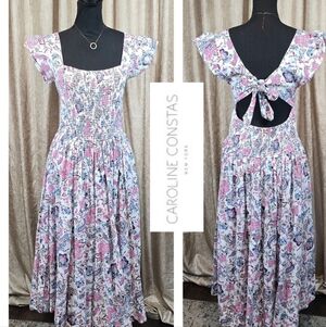 Caroline Constas Emmerson Print Floral Pink and White Sundress